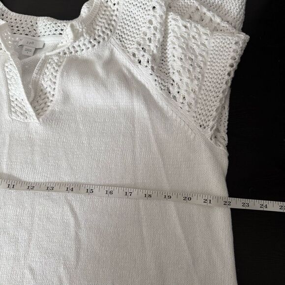 J Jill Top Womens Sz L White Crochet Knit Lace 3/4 Sleeve V Neck Beach Coastal - Picture 10 of 11